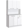 Freestanding Kitchen Buffet with Hutch, White, 71", Storage Cabinets, 6 Doors, 3 Adjustable Shelves, Drawer
