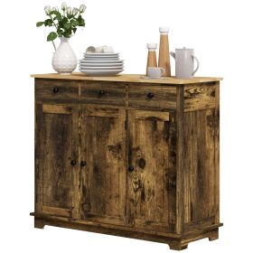 40" Storage Cabinet Sideboard, Large Kitchen Buffet Table with Muti Drawers & Adjustable Shelf, Brown