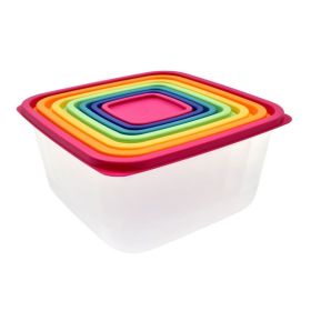 14-Piece Plastic Food Storage Container Set – Multi-Size with Color Lids, Nestable BPA-Free, Kitchen & Picnic Use
