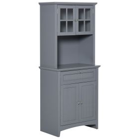 Freestanding Kitchen Buffet with Hutch, Cupboard with Doors, Shelves, Drawer, Microwave Space, Gray