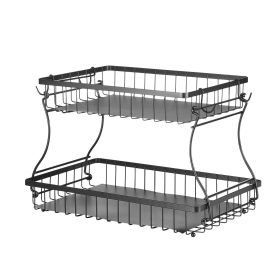 VEVOR 2 Tier Fruit Basket, Countertop Fruits Vegetable Bowl with Banana Hangers, Metal Wire Storage Stand for Kitchen Counter