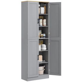 Freestanding Kitchen Pantry, 4-Door Kitchen Pantry Cabinet with Adjustable Shelves and Doors, Distressed White