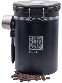 Stainless Steel Coffee Canister 21oz Airtight Kitchen Food Storage Container with Date Tracker CO2 Release Valve and Measuring Scoop For Ground Coffe