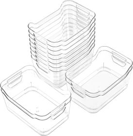 12 Pack Clear Plastic Storage Bins, Pantry Organizers and Storage, Clear Pantry Organizer Bins, Plastic Containers with Handle for Kitchen,Freezer,Ca