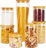 Glass Food Storage Jars, 7 Pack Kitchen Containers with Airtight Bamboo Wooden Lids for Pasta, Cookies, Nuts, Coffee Beans, Cereal, Canisters Set for