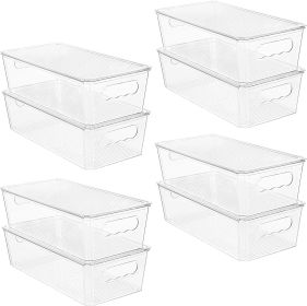8pcs Clear Organizers and Storage Bins with Lids, Stackable Plastic Storage Containers with Handles for Fridge, Freezer, Pantry, Cabinet, Kitchen Org