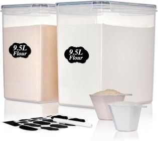 9.5L 2 Pack Extra Large Flour Sugar Storage Containers for 25lbs flour, Airtight Kitchen Pantry Organization Canisters with Lids for Bulk food, Rice,