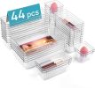 44 PCS Clear Plastic Drawer Organizers Set, 4-Size Versatile Bathroom and Vanity Organizer Trays, Non-Slip Storage Containers for Makeup, Jewelries,