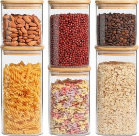 Airtight Glass Storage Canister with Lids (0.7Qt/1.2Qt/1.6Qt) Set of 6, Food Storage Container Kitchen Pantry Storage Jar, Glass Jars for Flour Cerea