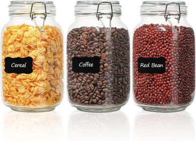 Airtight Glass Canister Set of 3 with Lids 51oz Clear Food Storage Jars Square, Kitchen Pantry Organization Food Storage Container for Canning, Sugar