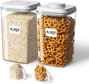 Airtight Food Storage Container with Pop Lid 130ml Scoop, 4L/4.2qt *2 BPA-Free Cereal, Rice, Flour, Pasta Snack Container, Stackable Durable,Kitchen