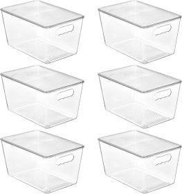 6 Pack Clear Stackable Storage Bins with Lids, Large Plastic Containers with Handle for Pantry Organizer and Storage,Perfect for Bathroom,Cabinet,Kit