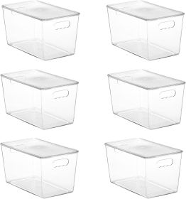 6 Pack Clear Stackable Storage Bins with Lids,XLarge Plastic Containers with Handle for Pantry Organizer and Storage,Perfect for Kitchen,Fridge,Cabin