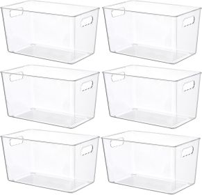 6 PCS Clear Plastic Storage Bins, Pantry Organizer Containers with Handle for Refrigerator, Fridge, Cabinet, Kitchen, Countertops, Cupboard, Home Org