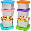 Stainless Steel Snack Containers, 6 oz Small Food Storage Containers with Silicone Lids - Leak Proof & Easy Open, 6 Pack Stackable Metal Lunch Contai