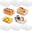 10 Pack Pantry Organizers and Storage,Clear Plastic Containers with 2 Dividers for Kitchen,Fridge Organization and Storage,Acrylic Bins for Pounches,