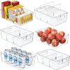 6 Pack Pantry Organizers and Storage,Clear Plastic Containers with 2 Dividers for Kitchen,Fridge Organization and Storage,Acrylic Bins for Pounches,S