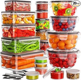 40 PCS Food Storage Containers with Lids Airtight (20 Lids &20 Containers- Leakproof Meal-Prep Containers for Kitchen Storage Reusable Plastic Microw