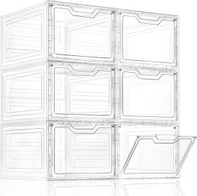 6 Pack Closet Organizers and Storage,Clear Stackable Plastic Storage Bins with Lids Magnetic Doors,Clothes Organizers and Storage,Plastic Craft Conta