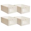 4Pcs Foldable Linen Clothing Storage Bin with Visible Clear Window Convenient Handle Multipurpose Collapsible Storage Basket Closet Fabric Container