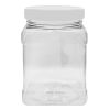 Pride of India | Clear Food Grade PET Plastic Square Grip Storage Jar w/ Cap | 6 Jar Pack - 64 Fluid Ounces 7-8 Cup Storage Capacity | Airtight Seal