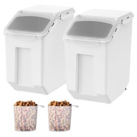 Ingredient Storage Bin, 2 x 15L Dispenser Bin with 2 Measuring Cups, Attachable Casters and Airtight Lid, 2 Pcs/Set Dog Pet Food Storage Container, P