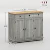Kitchen Storage Cabinet, Sideboard with Solid Wood Top, Adjustable Shelf, 3 Drawers, Light Gray