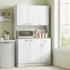 Freestanding Kitchen Buffet with Hutch, White, 71", Storage Cabinets, 6 Doors, 3 Adjustable Shelves, Drawer