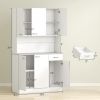 Freestanding Kitchen Buffet with Hutch, White, 71", Storage Cabinets, 6 Doors, 3 Adjustable Shelves, Drawer