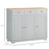 Kitchen Storage Cabinet, Sideboard Floor Cupboard with Solid Wood Top, Adjustable Shelf, and 3 Drawers, Gray