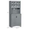 Freestanding Kitchen Pantry Cabinet, Tall Kitchen Storage Cabinet with Glass Framed Door and Microwave Space, Accent Kitchen Pantry, Gray
