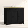 Sideboard with Wood Countertop, Kitchen Storage Cabinet, Coffee Bar Cabinet with 3 Drawers, Doors and Adjustable Shelf, Black