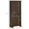 72" Farmhouse Pantry Cabinet Walnut 4-Door Kitchen Storage with Drawer Shelves