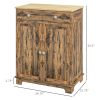 Sideboard Buffet Cabinet Brown Kitchen Coffee Bar Storage with Solid Wood Top Adjustable Shelf 2 Drawers for Living Room