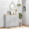 Kitchen Storage Cabinet, Sideboard Floor Cupboard with Solid Wood Top, Adjustable Shelf, and 3 Drawers, Gray