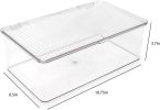 Medium Stackable Organizer Bin (10.75'x6.5'x3.7') w/ Hinged Lid, Clear Storage Box, Home, Office, School, Fridge, Bathroom, Kitchen, Pantry Container
