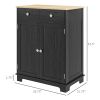 Sideboard Buffet Cabinet Black Kitchen Coffee Bar Storage with Solid Wood Top Adjustable Shelf 2 Drawers for Living Room