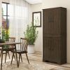 72" Farmhouse Pantry Cabinet Walnut 4-Door Kitchen Storage with Drawer Shelves