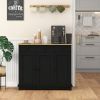 Sideboard with Wood Countertop, Kitchen Storage Cabinet, Coffee Bar Cabinet with 3 Drawers, Doors and Adjustable Shelf, Black