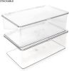 Medium Stackable Organizer Bin (10.75'x6.5'x3.7') w/ Hinged Lid, Clear Storage Box, Home, Office, School, Fridge, Bathroom, Kitchen, Pantry Container