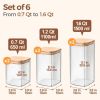 Airtight Glass Storage Canister with Lids (0.7Qt/1.2Qt/1.6Qt) Set of 6, Food Storage Container Kitchen Pantry Storage Jar, Glass Jars for Flour Cerea