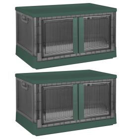 2Pcs 32L Foldable Storage Bins with Lid Collapsible Stackable Closet Organizer Containers with Front Door Lock 4Pcs Wheels (Option: 30CM_GRN)