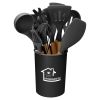 11Pcs Silicone Cooking Utensil Set Heat Resist Wooden Handle Silicone Spatula Turner Ladle Spaghetti Server Tongs Spoon Egg Whish Kitchenware Set w/ H