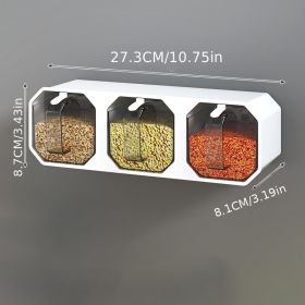 1pc Punch-free Wall-mounted Seasoning Box; Seasoning Jar; Kitchen Seasoning Storage Container; Seasoning Bottle; Spice Box Organizer; Seasoning Stora (Color: White Three Grid)