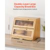 Double Layer Bread Box for Kitchen Counter, Large Capacity Bamboo Bread Storage Container, Farmhouse Wooden Breadbox for Homemade Bread, Storage Hold