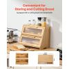 Double Layer Bread Box for Kitchen Counter, Large Capacity Bamboo Bread Storage Container, Farmhouse Wooden Breadbox for Homemade Bread, Storage Hold
