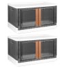 2Pcs 32L Foldable Storage Bins with Lid Collapsible Stackable Closet Organizer Containers with Front Door Lock 4Pcs Wheels